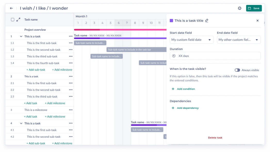 Advanced Gantt template for innovation projects