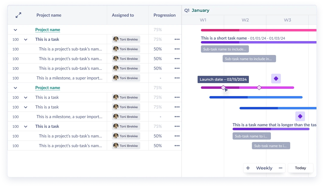 Visualize timeline, resource allocation and progress